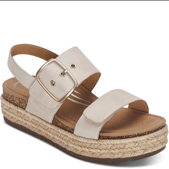 Aetrex Shoes - Aetrex Womens Vania Sandal - Leather platform Espadrille Cream Size 7.5-8 US